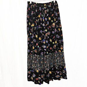 Vintage Laura Michelle Breakfast Print Maxi Skirt